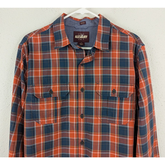 New Alesbury sz M Orange Plaid Print Shirt buttons long sleeve top 4914 - Picture 2 of 5